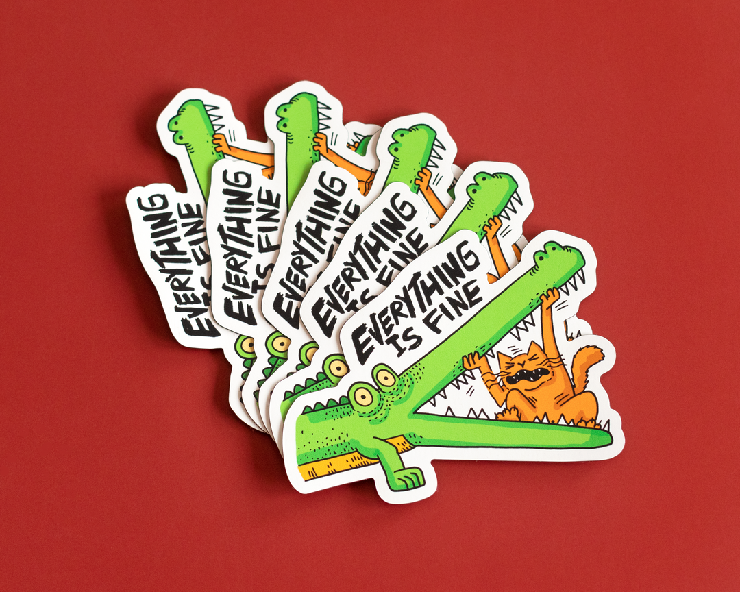 Crocodile & Cat Humor Sticker