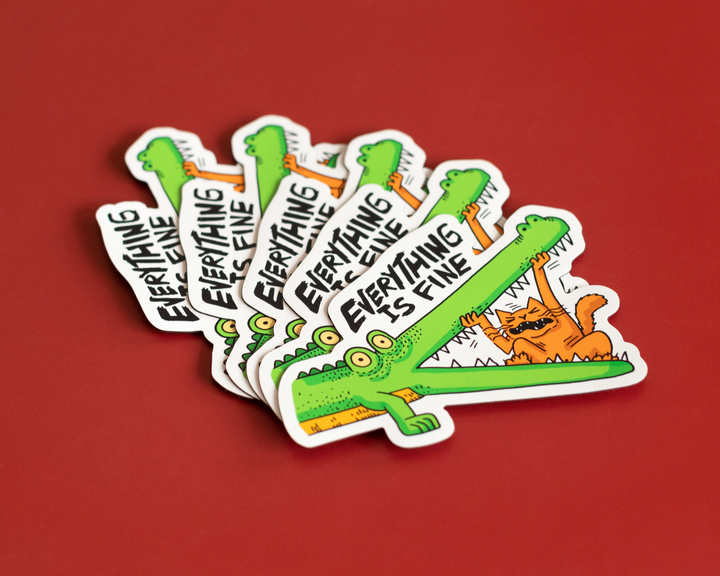 Crocodile & Cat Humor Sticker