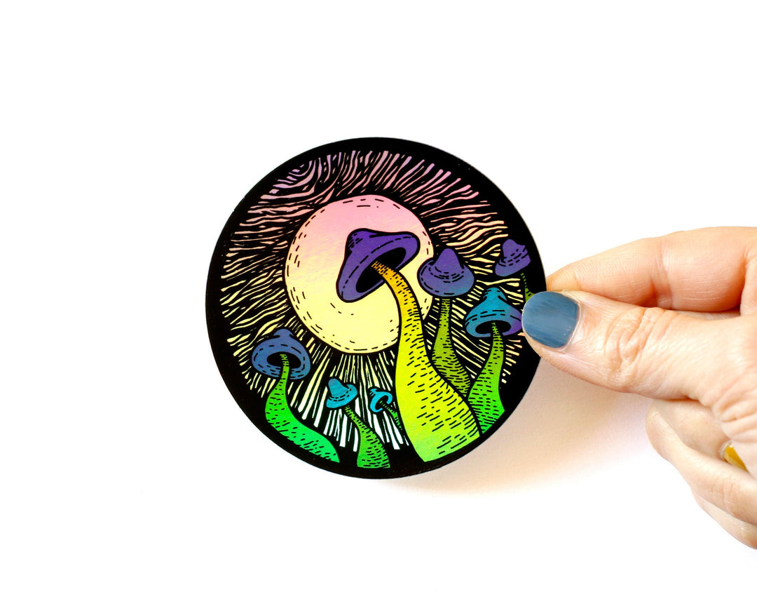 Magic mushroom holographic sticker