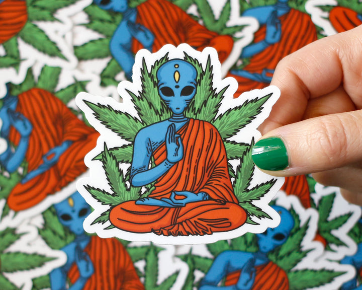 Psychedelic alien buddha vinyl sticker