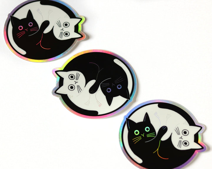 Yin and Yang cat holographic sticker