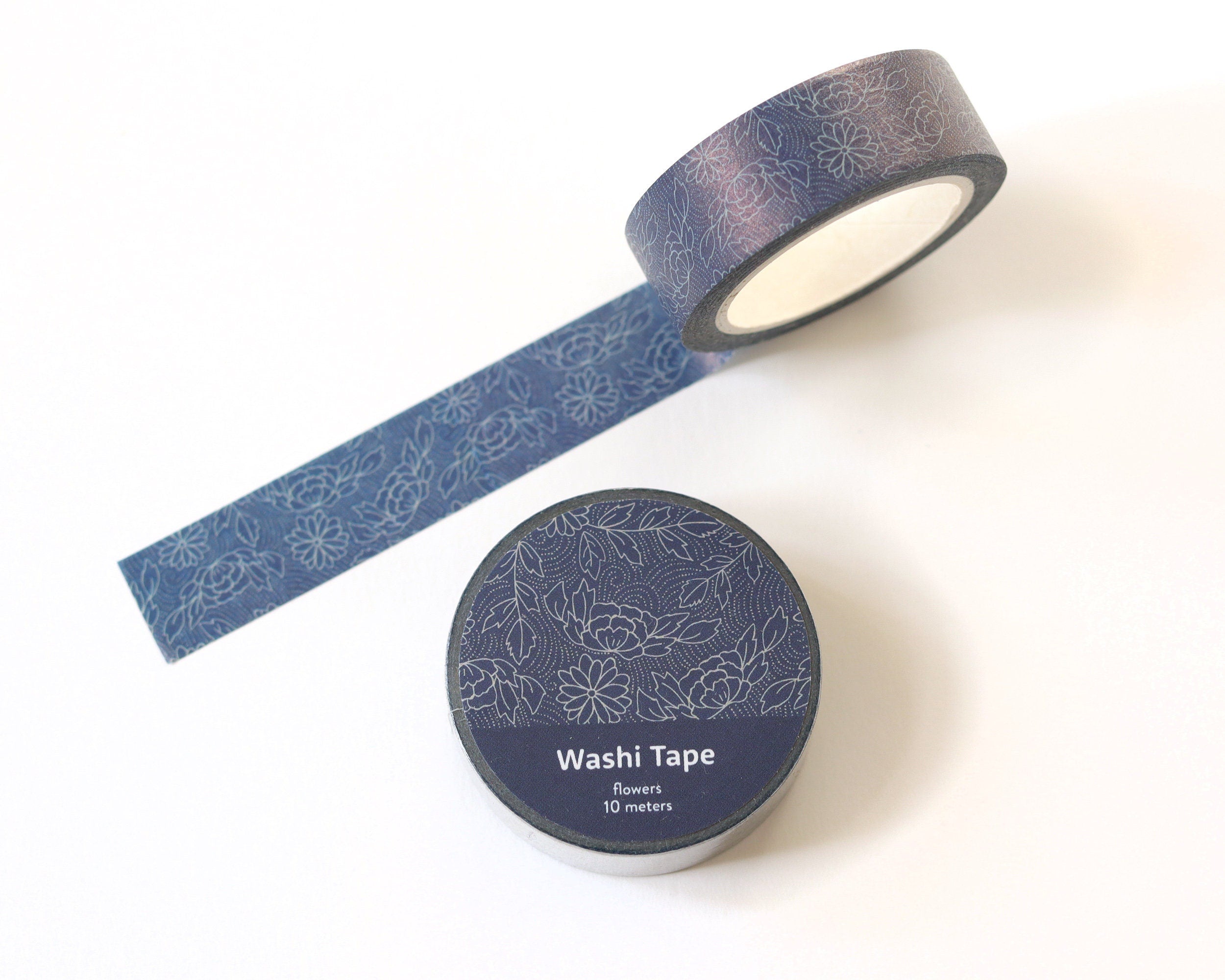 Navy Floral Washi Tape | 15mm × 10m | RippleSplash Studio