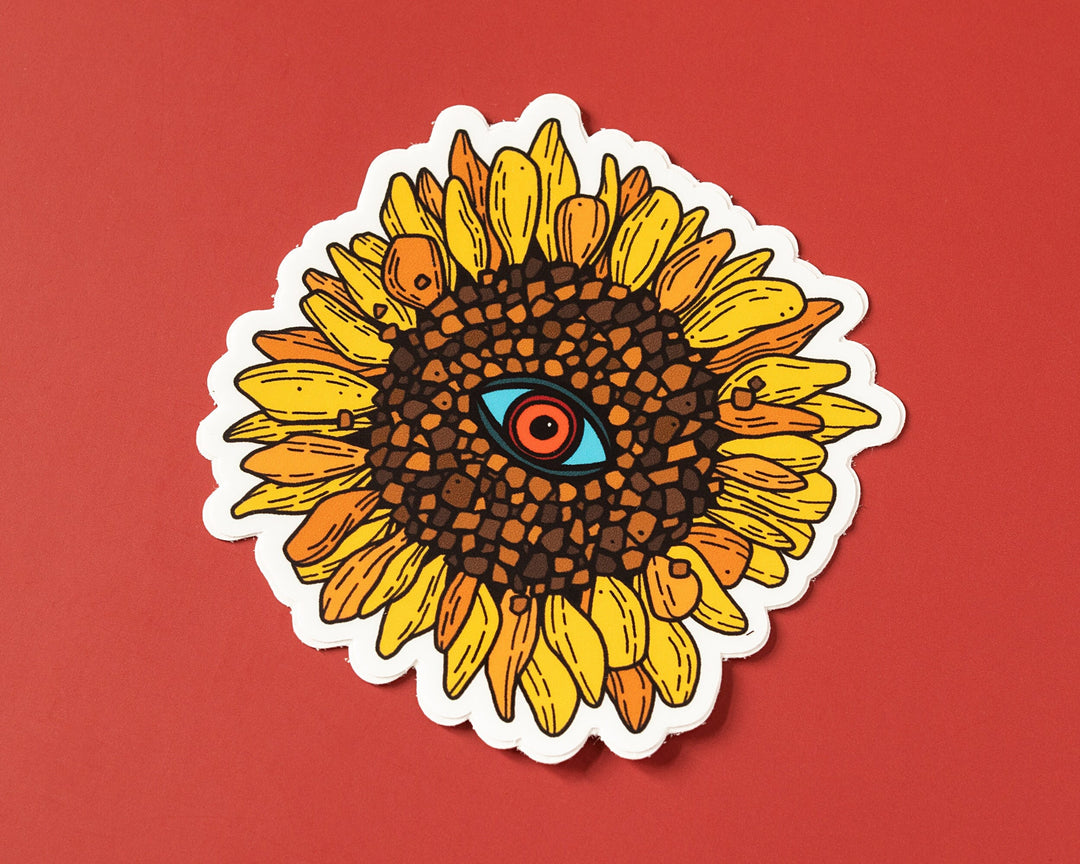 Psychedelic sunflower vinyl sticker