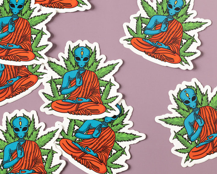 Psychedelic alien buddha vinyl sticker