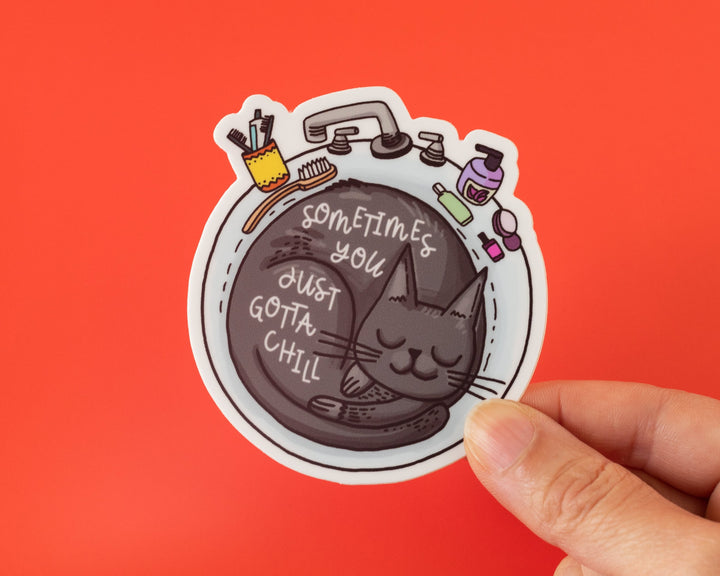 Cute grey cat vinyl sticker