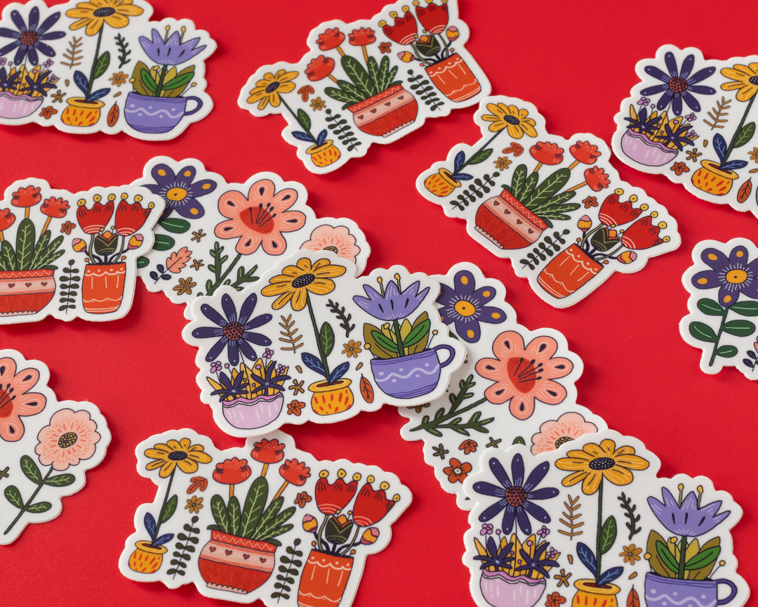 Flowers in Cups Vinyl Sticker