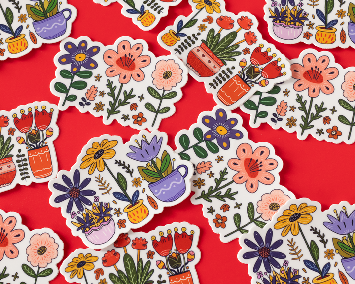 Flowers in Cups Vinyl Sticker