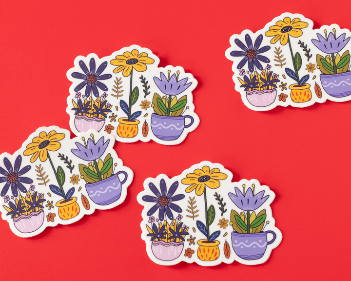 Flowers in Cups Vinyl Sticker