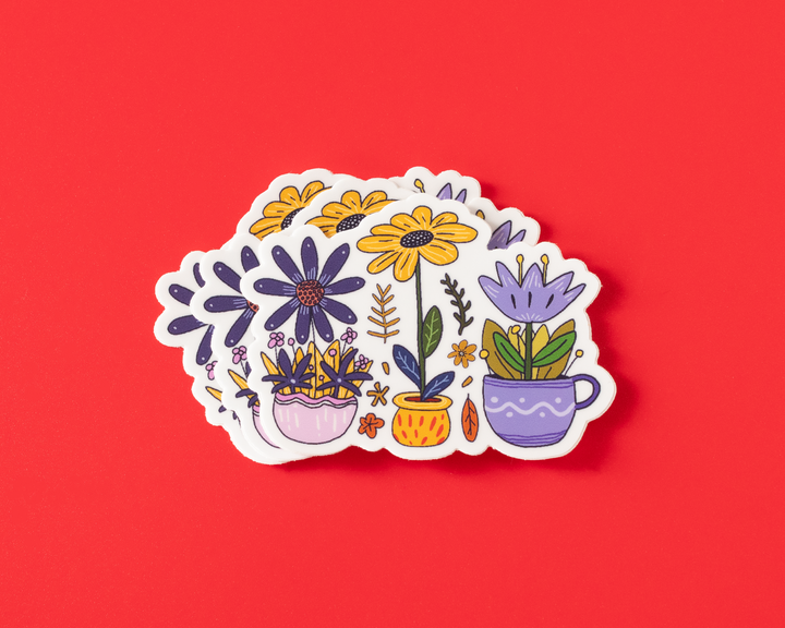 Flowers in Cups Vinyl Sticker
