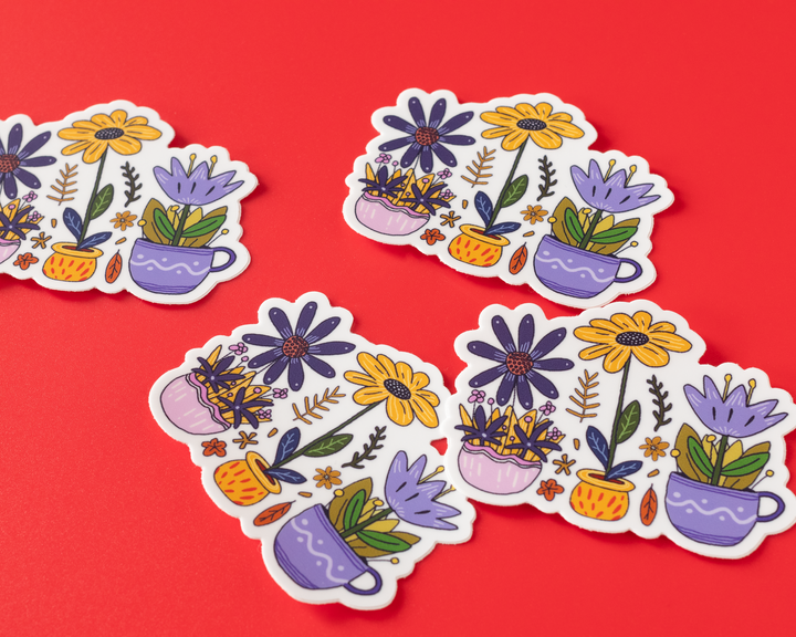 Flowers in Cups Vinyl Sticker
