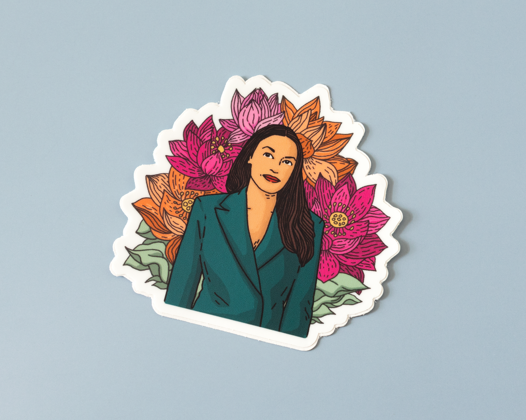 Floral Alexandria Ocasio-Cortez Sticker