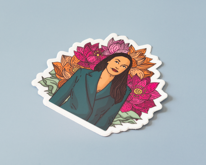 Floral Alexandria Ocasio-Cortez Sticker