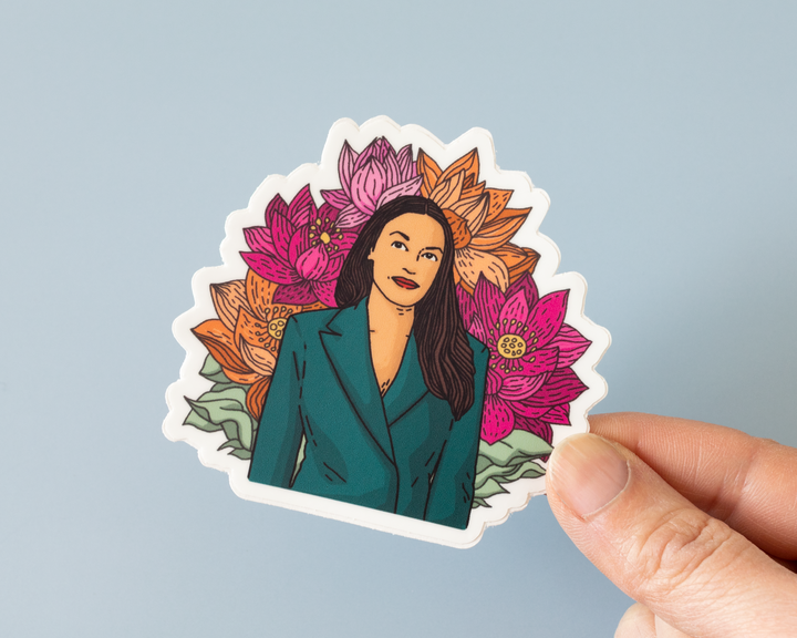 Floral Alexandria Ocasio-Cortez Sticker