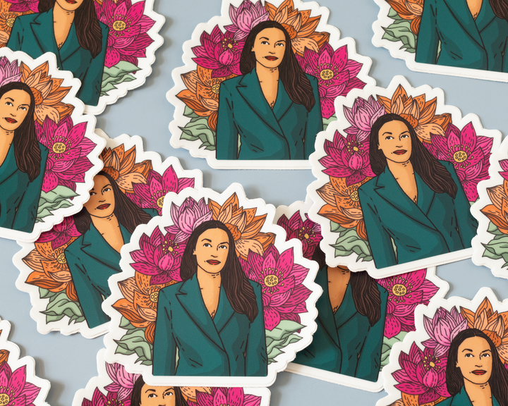 Floral Alexandria Ocasio-Cortez Sticker