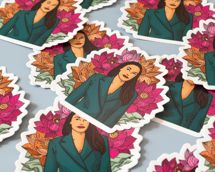 Floral Alexandria Ocasio-Cortez Sticker