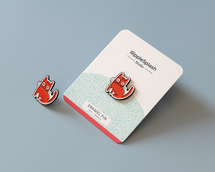Red Cat Enamel Pin – Funny Cat Lapel Pin for Jackets & Bags