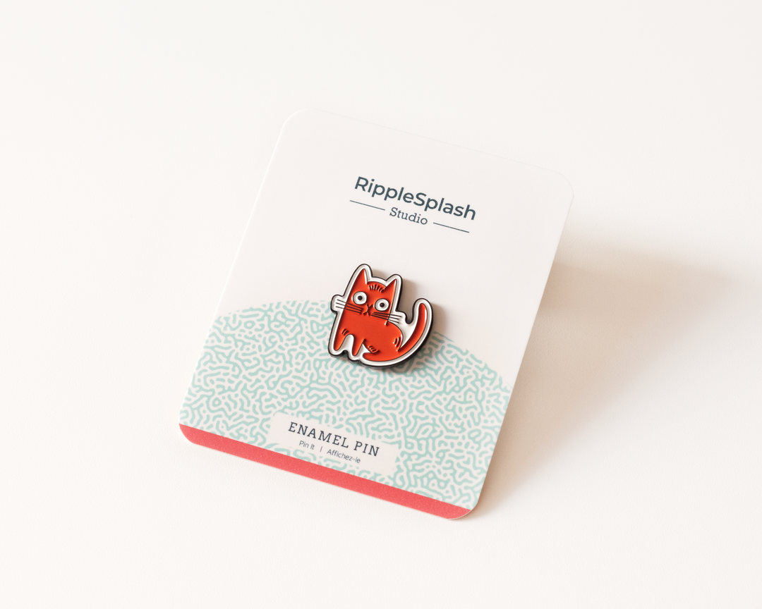 Red Cat Enamel Pin – Funny Cat Lapel Pin for Jackets & Bags