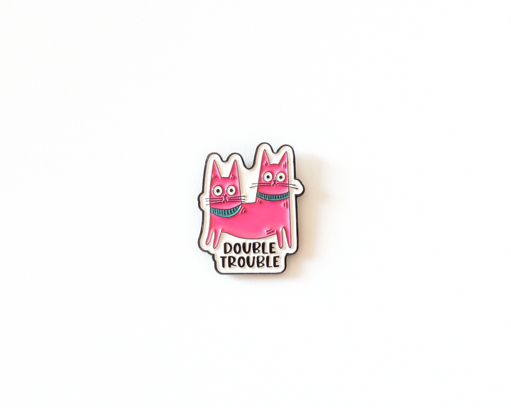 Double Trouble Enamel Pin – Funny Pink Cat Soft Enamel Pin