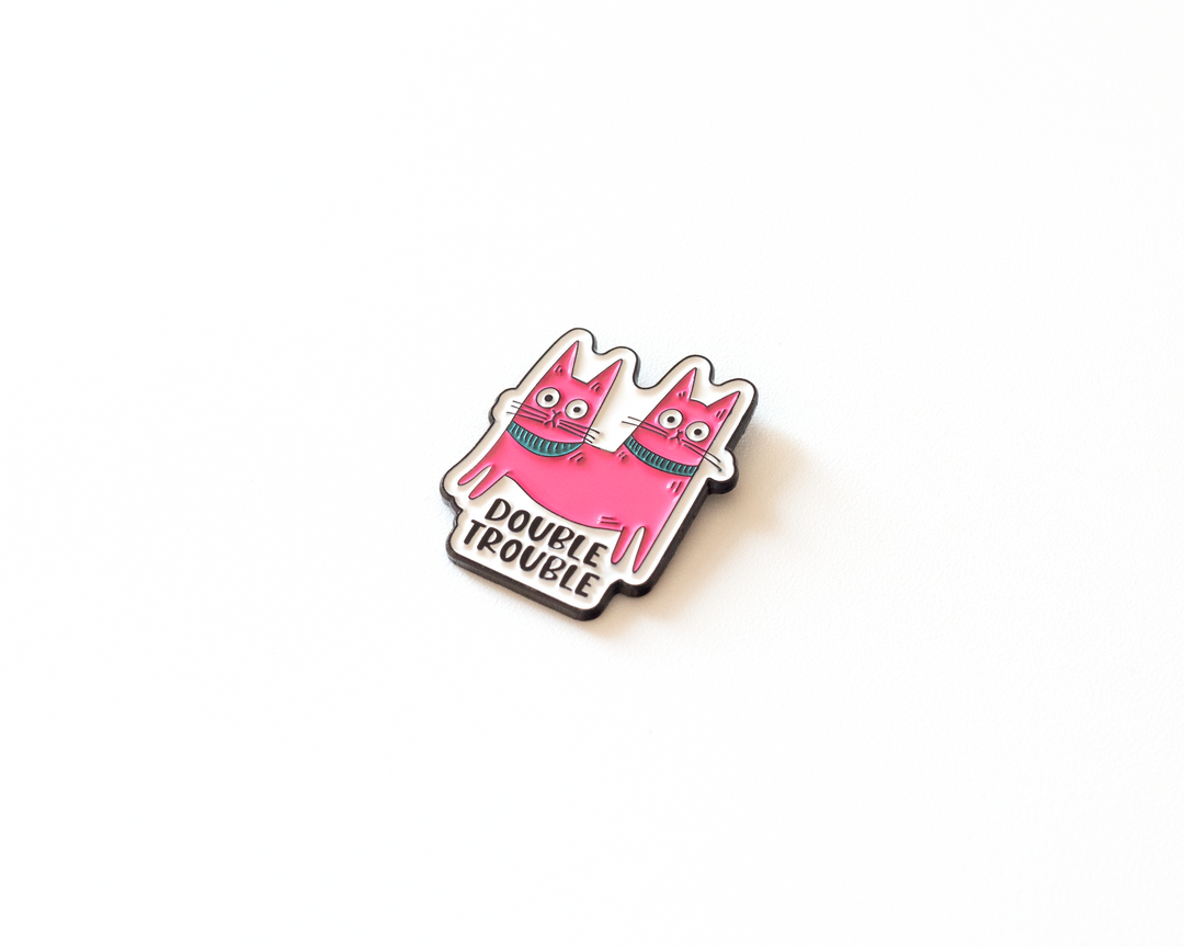 Double Trouble Enamel Pin – Funny Pink Cat Soft Enamel Pin