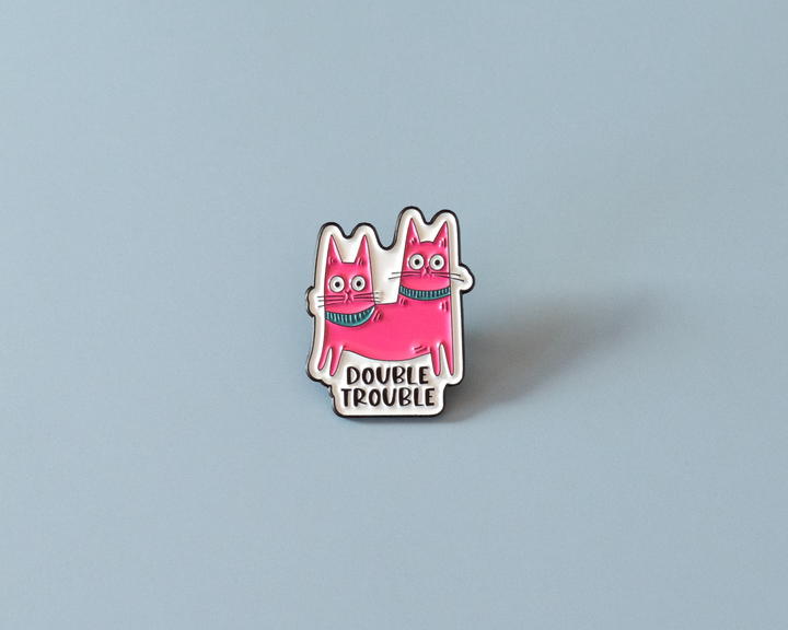 Double Trouble Enamel Pin – Funny Pink Cat Soft Enamel Pin