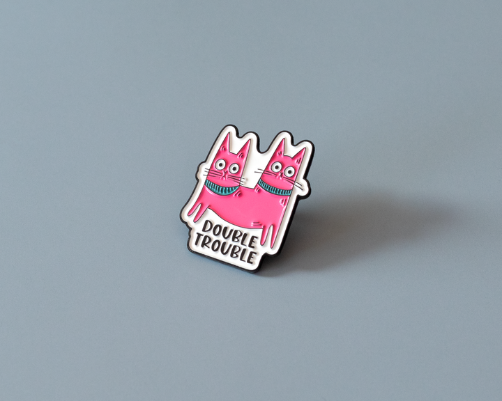 Double Trouble Enamel Pin – Funny Pink Cat Soft Enamel Pin