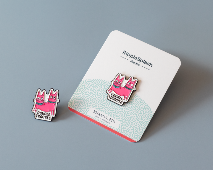 Double Trouble Enamel Pin – Funny Pink Cat Soft Enamel Pin