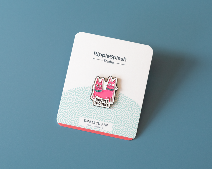 Double Trouble Enamel Pin – Funny Pink Cat Soft Enamel Pin