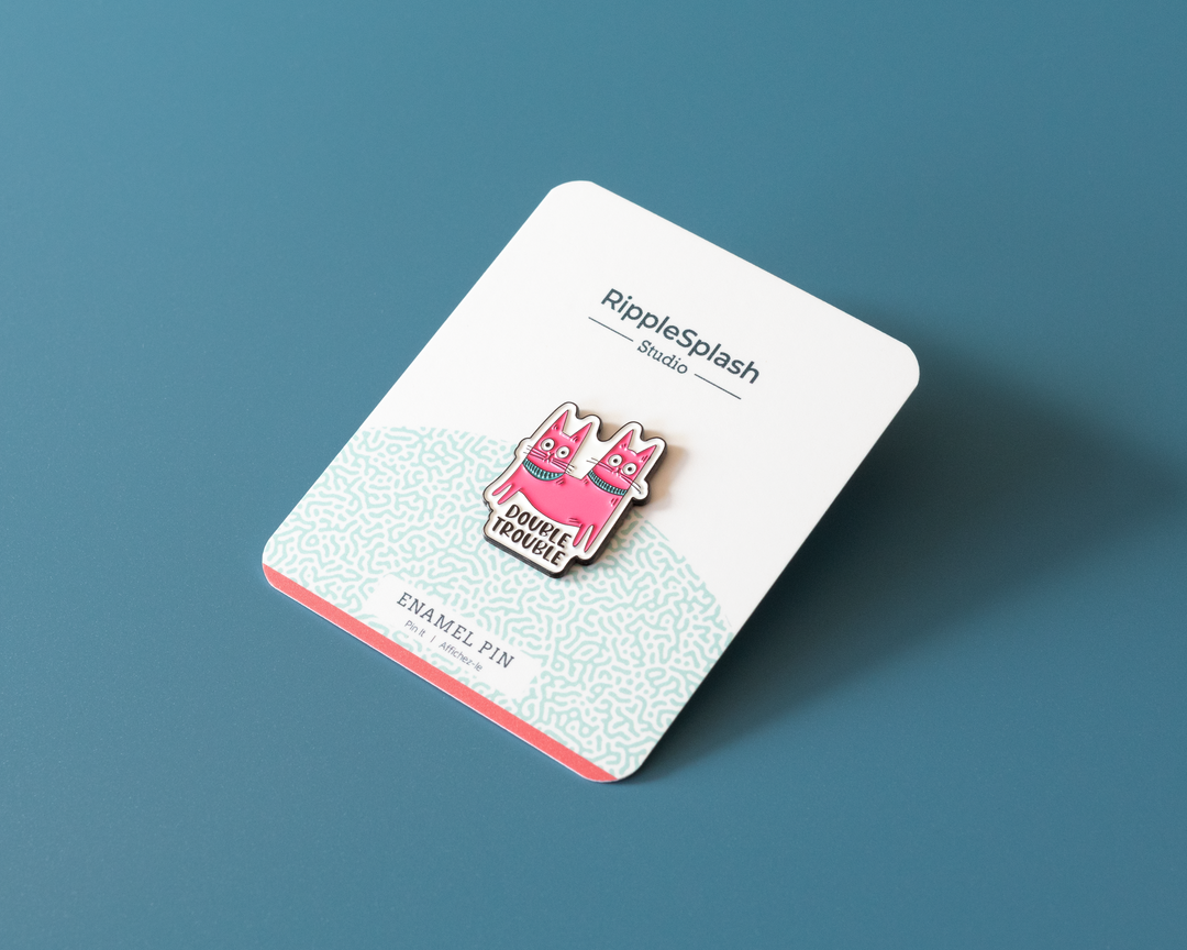 Double Trouble Enamel Pin – Funny Pink Cat Soft Enamel Pin