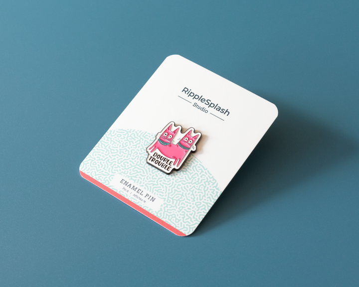 Double Trouble Enamel Pin – Funny Pink Cat Soft Enamel Pin