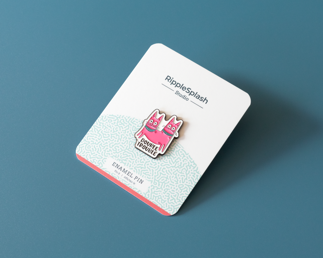 Double Trouble Enamel Pin – Funny Pink Cat Soft Enamel Pin
