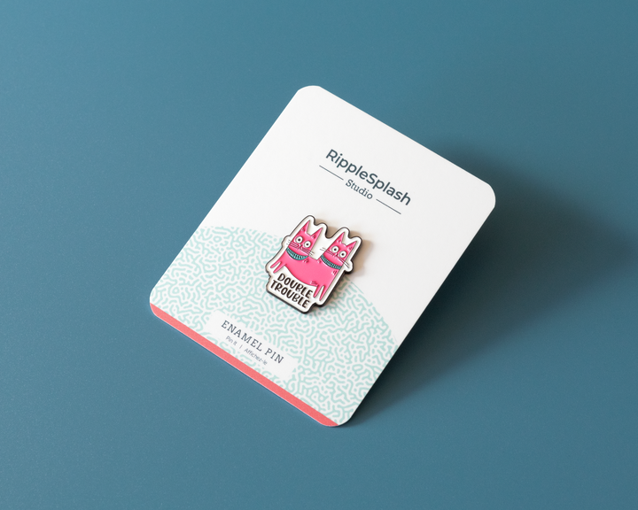 Double Trouble Enamel Pin – Funny Pink Cat Soft Enamel Pin