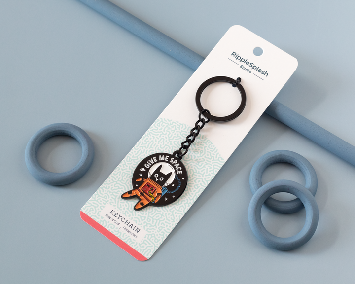 Give Me Space Astronaut Cat Keychain