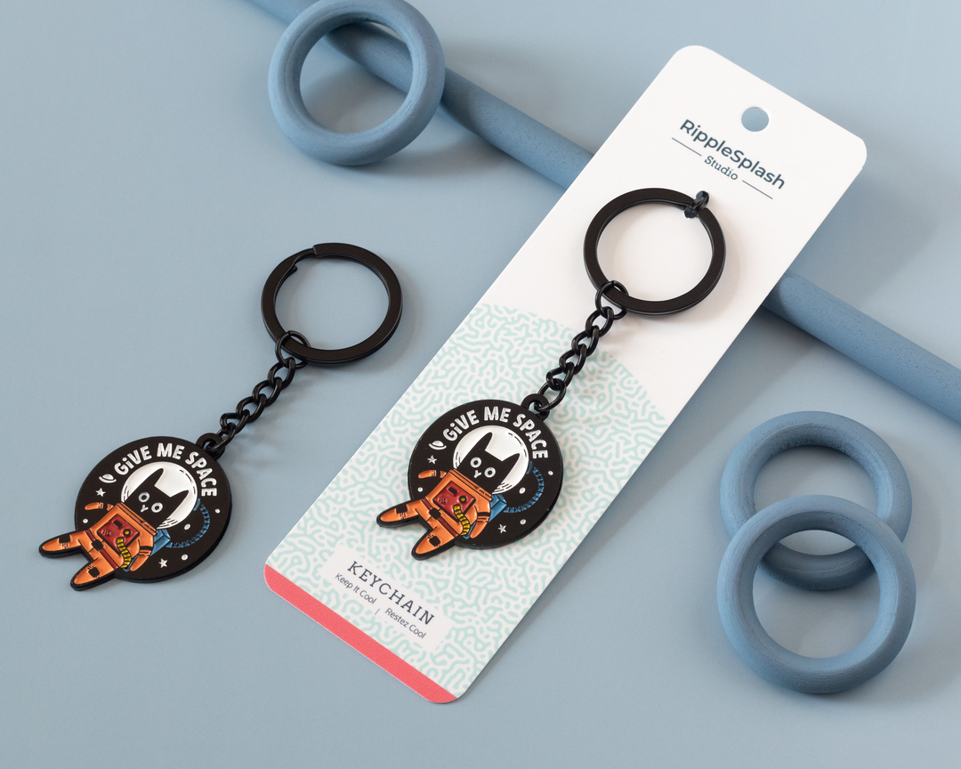 Give Me Space Astronaut Cat Keychain