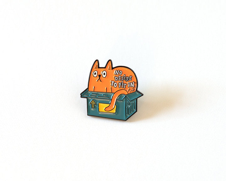 Quirky Cat in Box Enamel Pin