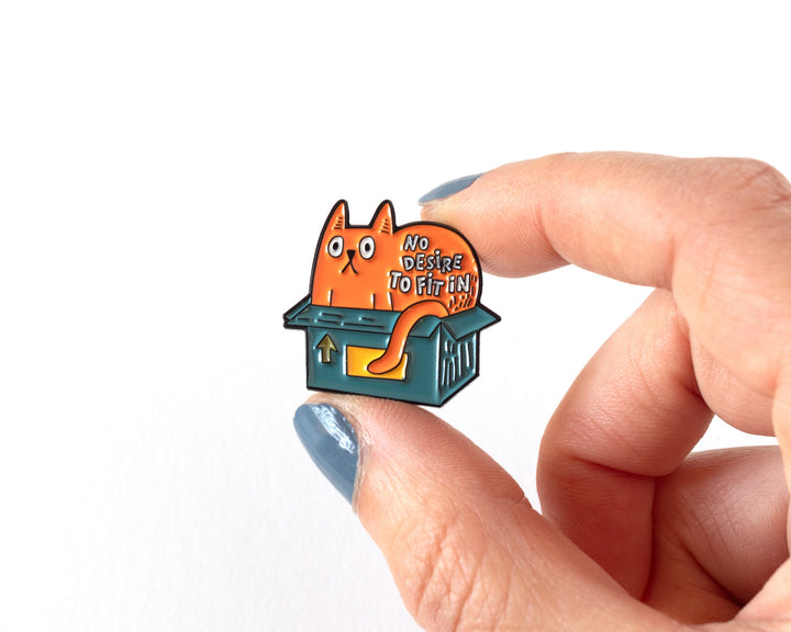 Quirky Cat in Box Enamel Pin