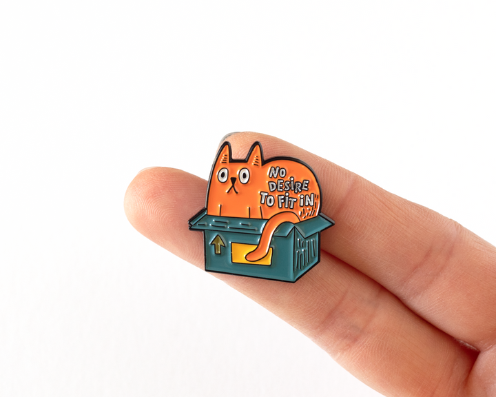 Quirky Cat in Box Enamel Pin