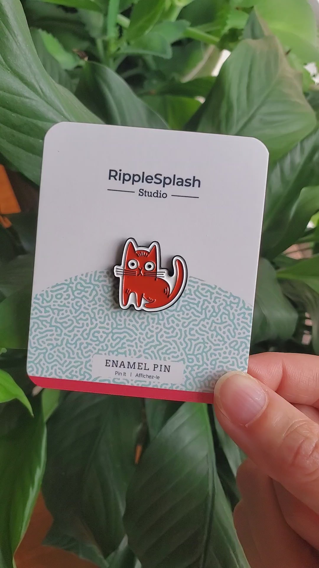 Red Cat Enamel Pin – Funny Cat Lapel Pin for Jackets & Bags