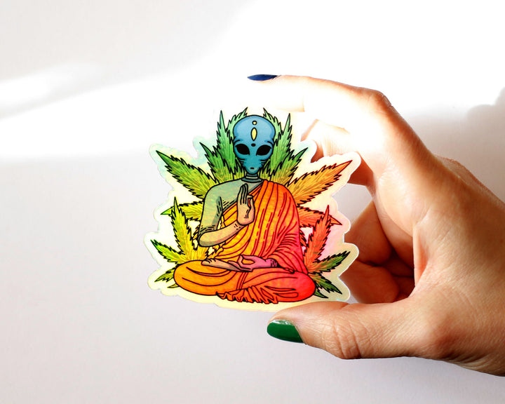 Alien Buddha Holographic Sticker