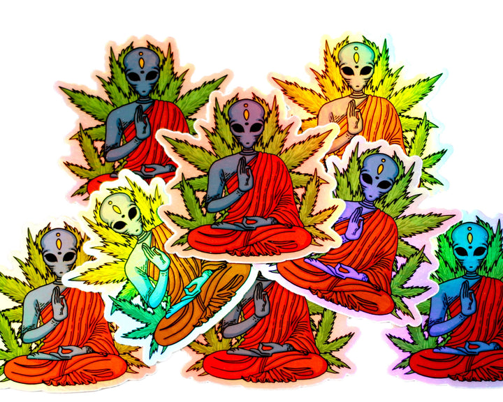 Alien Buddha Holographic Sticker