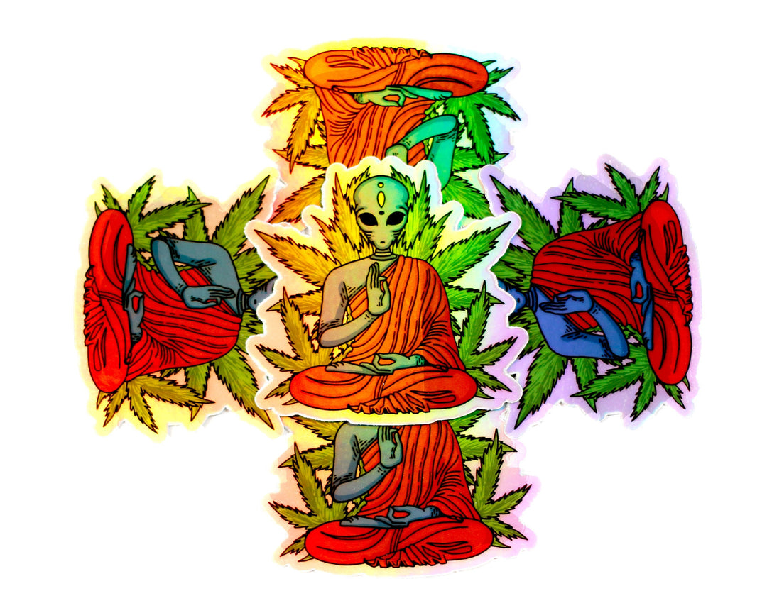 Alien Buddha Holographic Sticker