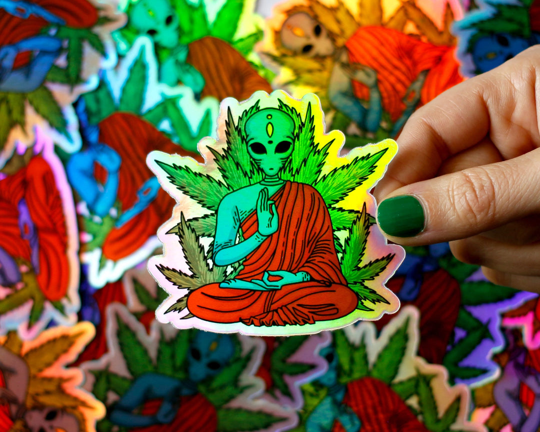 Alien Buddha Holographic Sticker