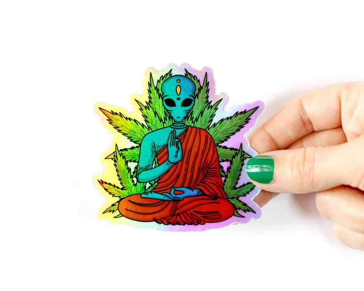 Alien Buddha Holographic Sticker