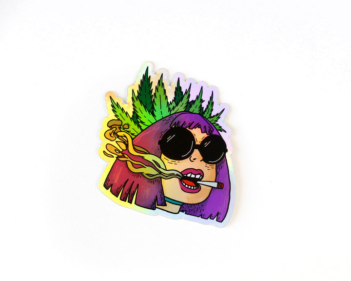 Holographic Cool Girl with Cigarette Sticker