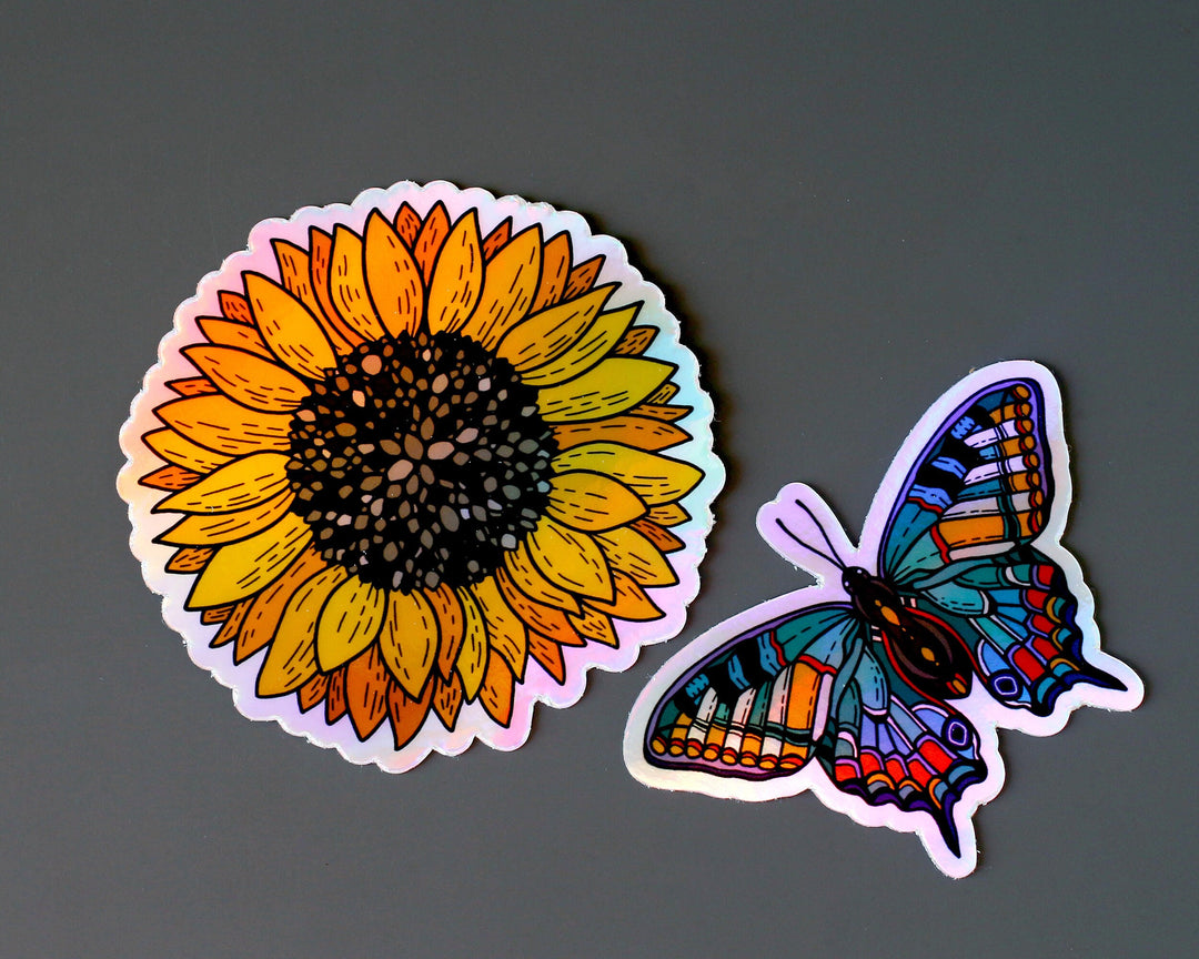 Holographic Sunflower and Butterfly Sticker Set