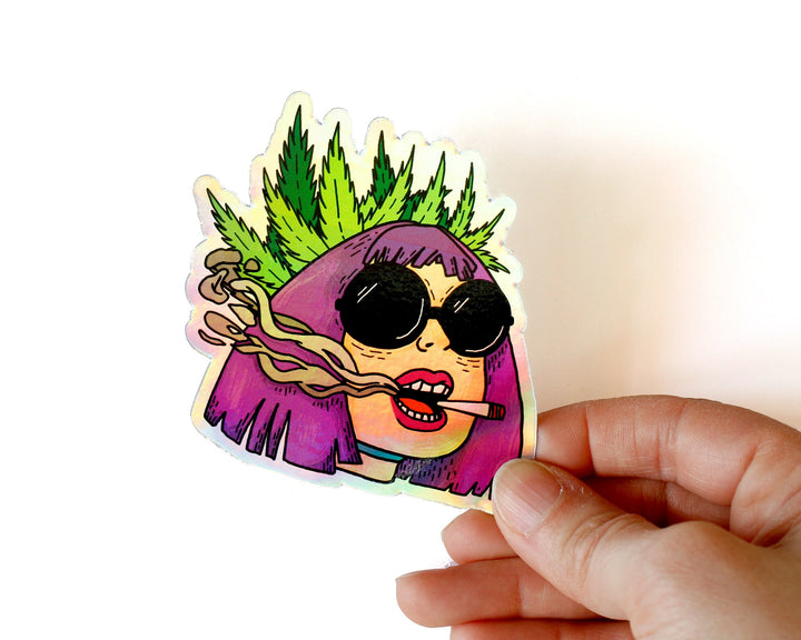 Holographic Cool Girl with Cigarette Sticker