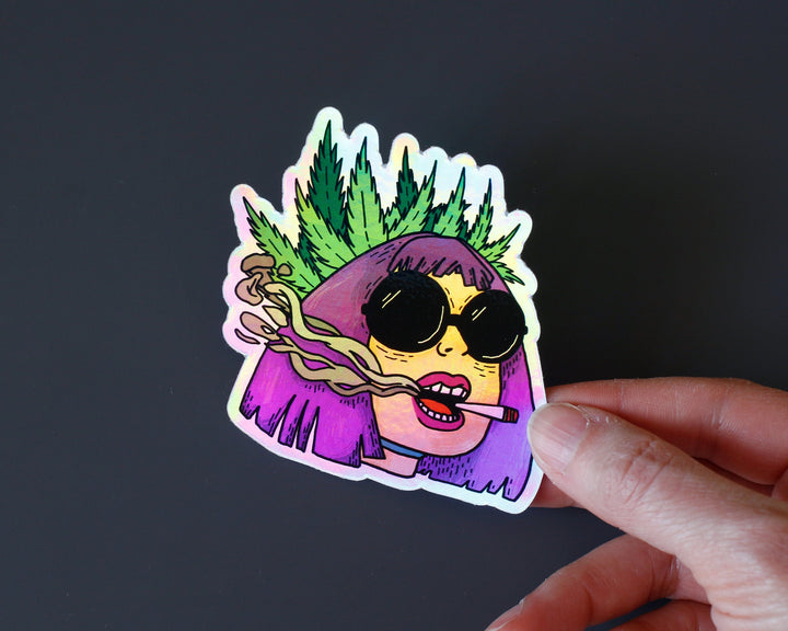 Holographic Cool Girl with Cigarette Sticker